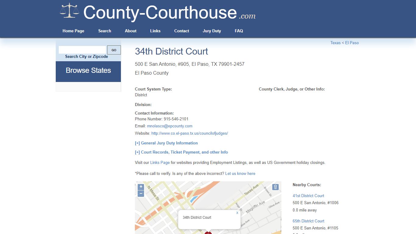 34th District Court in El Paso, TX - Court Information